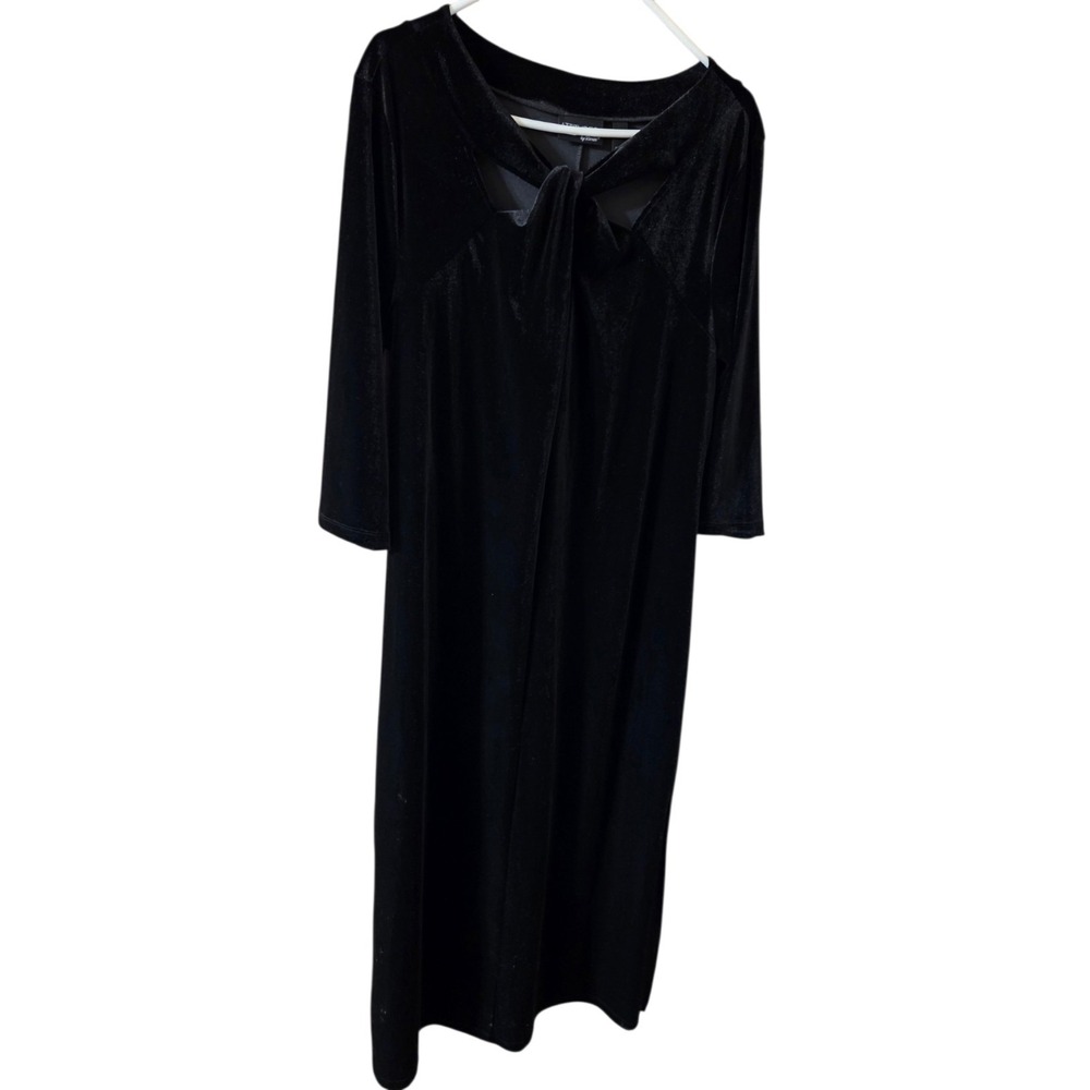 Black Velour Maxi Dress Twist-Front Stretch 3/4-Sleeve XL Side Slits Whimsigoth
